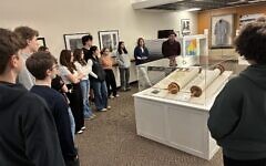 Educator Daniel Singleton speaks to group of students at the Holocaust Center of Pittsburgh's permanent exhibit. (Photo courtesy of Daniel Singleton)