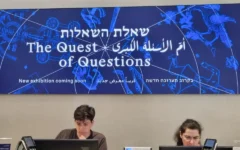 Rare manuscripts and scientific works are displayed in The Quest of Questions—Unlocking the Secrets of the Universe exhibition at the National Library of Israel in Jerusalem, July 22, 2026. (Photo by Sharon Altshul)