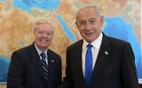 Sen. Lindsey Graham (L) meets with Israeli Prime Minister Benjamin Netenyahu (R) in Jerusalem on April 17, 2023. (GPO/Anadolu Agency via Getty Images)