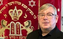 Robert Waltl stands outside the Jewish Community Center in Ljubljana, Slovenia. (Larry Luxner)