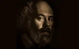 Portrait of Rabbi Shlomo Carlebach, in a detail from the poster for the documentary, “The Darkest Light.” (Courtesy)
