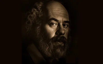 Portrait of Rabbi Shlomo Carlebach, in a detail from the poster for the documentary, “The Darkest Light.” (Courtesy)