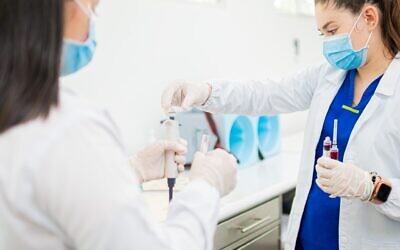 Healthcare workers analyze samples in a laboratory. (Photo by Diego Romero via Pexels)