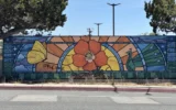 Antisemitic graffiti partially cleaned off a community mural at the site of the Pasadena Jewish Temple and Center, in Pasadena, Calif., on July 27, 2026. (Photo by Aaron Bandle/JNS)