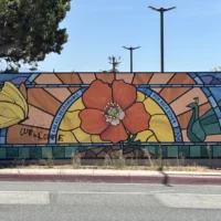 Antisemitic graffiti partially cleaned off a community mural at the site of the Pasadena Jewish Temple and Center, in Pasadena, Calif., on July 27, 2026. (Photo by Aaron Bandle/JNS)