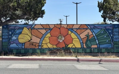 Antisemitic graffiti partially cleaned off a community mural at the site of the Pasadena Jewish Temple and Center, in Pasadena, Calif., on July 27, 2026. (Photo by Aaron Bandle/JNS)