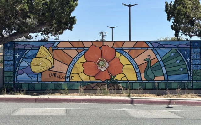 Antisemitic graffiti partially cleaned off a community mural at the site of the Pasadena Jewish Temple and Center, in Pasadena, Calif., on July 27, 2026. (Photo by Aaron Bandle/JNS)