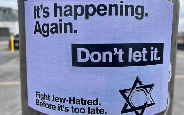 A poster against antisemitism is seen on the International Day for the Elimination of Racial Discrimination in Markham, Ontario, Canada on March 22, 2025. (Creative Touch Imaging Ltd./NurPhoto) A poster against antisemitism is seen on the International Day for the Elimination of Racial Discrimination in Markham, Ontario, Canada on March 22, 2025. (Creative Touch Imaging Ltd./NurPhoto)