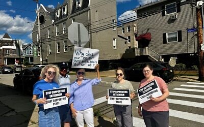 Julie Paris was part of a group that protested a recent visit by Rep. Rohit Khanna, who represents California’s 17th Congressional District. (Photo courtesy of Jeremy Kazzaz)