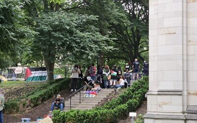A group of anti-Israel activists gather at the University of Pittsburgh in 2024. (Photo by David Rullo)