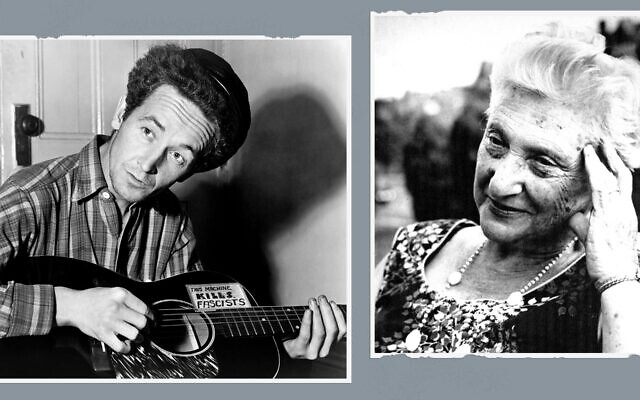 Woody Guthrie (left) and Yiddish poet Aliza Greenblatt. After Guthrie married Greenblatt's daughter, Marjorie Mazia, the two developed a close bond, explored in the new documentary "Dust Bowls and Jewish Souls." (Woody Guthrie Publications)