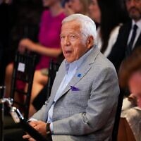 New England Patriots owner Robert Kraft listens as FIFA President Gianni Infantino and U.S. President Donald Trump speak at a FIFA Reception at Trump Tower on July 17, 2026 in New York City. (Andrew Harnik/Getty Images)