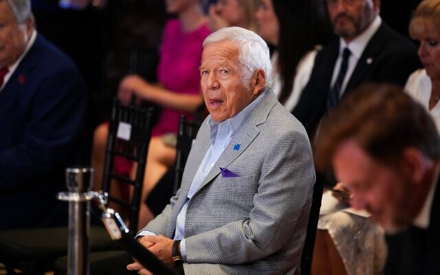 New England Patriots owner Robert Kraft listens as FIFA President Gianni Infantino and U.S. President Donald Trump speak at a FIFA Reception at Trump Tower on July 17, 2026 in New York City. (Andrew Harnik/Getty Images)