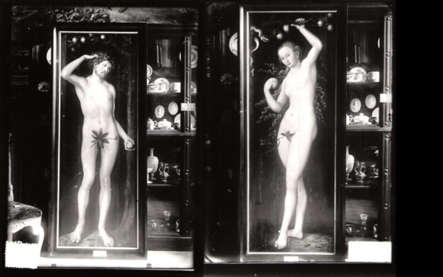 Black and white photographs of the Adam and Eve Diptych painted by Lucas Cranach the Elder. (Goudstikker/von Saher archive)