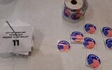 Voting stickers at a polling station in Green Bay, Wisconsin, April 2, 2024. (Joshua Lott/The Washington Post via Getty Images)