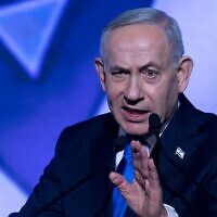 Israeli Prime Minister Benjamin Netanyahu speaks during a Likud campaign rally at Expo Tel Aviv in Tel Aviv, Israel, Sept. 17, 2026. (Amir Levy/Getty Images)