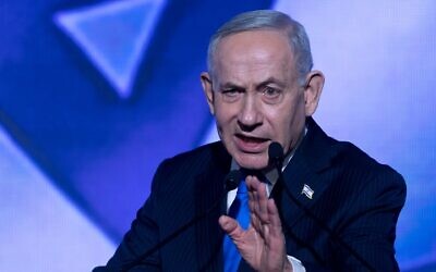 Israeli Prime Minister Benjamin Netanyahu speaks during a Likud campaign rally at Expo Tel Aviv in Tel Aviv, Israel, Sept. 17, 2026. (Amir Levy/Getty Images)