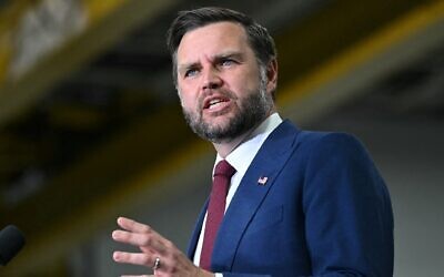 Vice President JD Vance speaks at a MAGA Inc. super PAC event in Sterling Heights, Michigan, on August 31, 2026. (Photo by SAUL LOEB / POOL / AFP)