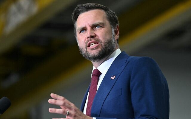 Vice President JD Vance speaks at a MAGA Inc. super PAC event in Sterling Heights, Michigan, on August 31, 2026. (Photo by SAUL LOEB / POOL / AFP)