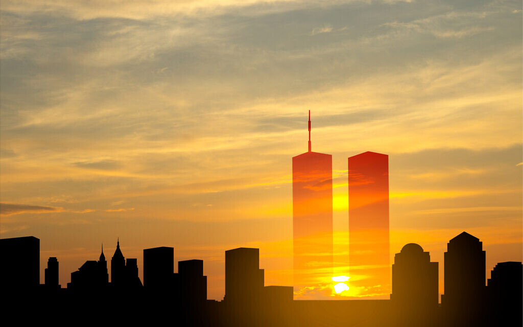 New York skyline silhouette with Twin Towers and against the sunset. 09.11.2001 American Patriot Day banner. (photo by e-crow, iStock) New York skyline silhouette with Twin Towers and against the sunset. 09.11.2001 American Patriot Day banner. (photo by e-crow, iStock)