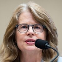 Wendy Raymond, the president of Haverford College, testifies during the House Education and Workforce Committee hearing titled “Beyond The Ivy League: Stopping the Spread of Antisemitism on American Campuses” in Congress, May 7, 2025. (Tom Williams/CQ Roll Call)