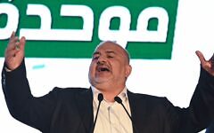 Ra’am party chairman Mansour Abbas appears after the national election on Oct. 27, 2026, in the northern Israeli city of Sakhnin. (Michael Giladi/Flash90)