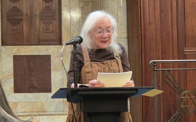 Poet Judith Dorian reads work inside Cohen Chapel at Beit Kulanu. (Photo by Adam Reinherz) Poet Judith Dorian reads work inside Cohen Chapel at Beit Kulanu. (Photo by Adam Reinherz)