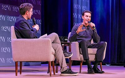 "Ali G: Who Iz I?” creator Sacha Baron Cohen, right, and podcast host Josh Horowitz discuss the actor's career at the 92nd Street Y in Manhattan, Oct. 22, 2026. (Josh Lobel/Michael Priest Photography)