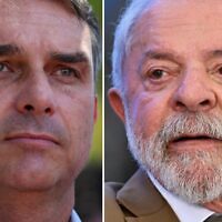 Sen. Flavio Bolsonaro (L) faces President Luiz Inacio "Lula" da Silva (R) in runoff elections in Brazil. (Photo by Evaristo SA and Sergio LIMA / AFP)