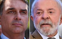 Sen. Flavio Bolsonaro (L) faces President Luiz Inacio "Lula" da Silva (R) in runoff elections in Brazil. (Photo by Evaristo SA and Sergio LIMA / AFP)