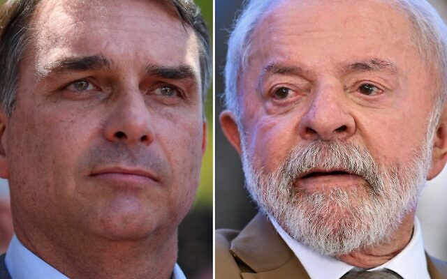 Sen. Flavio Bolsonaro (L) faces President Luiz Inacio "Lula" da Silva (R) in runoff elections in Brazil. (Photo by Evaristo SA and Sergio LIMA / AFP)