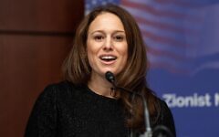 Halie Soifer, of the Jewish Democratic Council of America, speaks at the American Zionist Movement forum in Washington, D.C., on Dec. 12, 2018. (Michael Brochstein, SOPA Images/LightRocket/Getty Images)