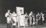 Photograph of religious services held by the First Podolier Independent Society on the occasion of the opening of the auditorium of the Irene Kaufmann Settlement House, c. 1928.  (Photo courtesy of the Rauh Jewish Archives)