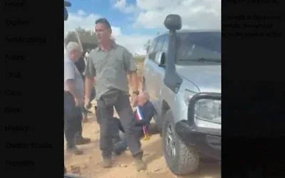 Screenshot from video of diplomats attacked by settler extremists in the Taybeh area of the West Bank, October 17, 2026. (Doron Kadash / Army Radio via X, from The Times of Israel)