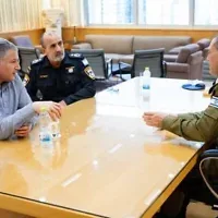 IDF Chief of Staff Lt. Gen. Eyal Zamir, Israel Police Commissioner Danny Levi, and Shin Bet chief David Zini meet at Zamir’s office in Tel Aviv, October 6, 2026. (Israel Defense Forces)