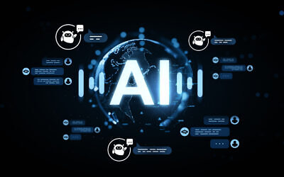 Glowing AI letters with chatbot icons and speech bubbles around a hologram Earth on dark blur background, representing artificial intelligence communication. 3D Rendering (Image by  ismagilov, iStock)