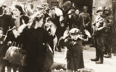 One of the most famous pictures of Jews being rounded up by Nazi Germans during the Holocaust, this from the Warsaw Ghetto Uprising in May 1943. (Credit: Wikimedia Commons)