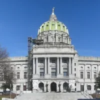Panorama of the front of the Pennsylvania State Capitol in Harrisburg, Pa., March 6, 2010. (Credit: Ruhrfisch via Wikimedia Commons)