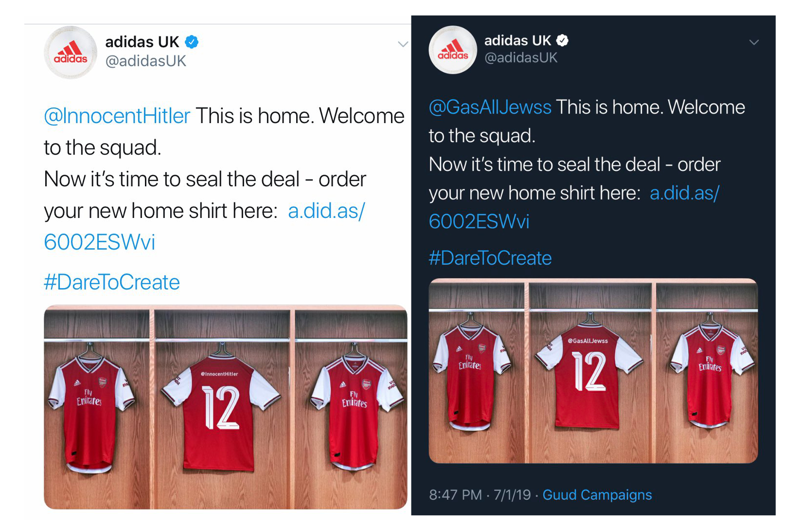 Adidas's Arsenal football kit promotion 