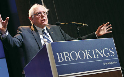 In February, U.S. Sen. Bernie Sanders (I-Vt.) delivers an address on how to spur the American economy during an event hosted by the Brookings Institution. 
(Paul Morigi Photography/Brookings Institution via Flickr.com)