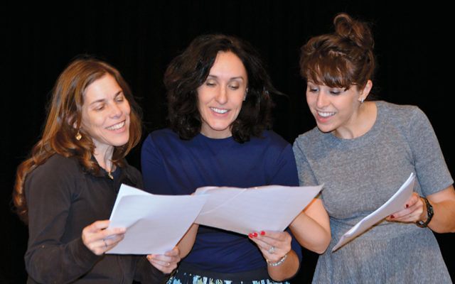 Susan Vardy, Rebecca Lopkin, and Sarah Feinmark rehearse for “Broadway: A Jewish Experience.”