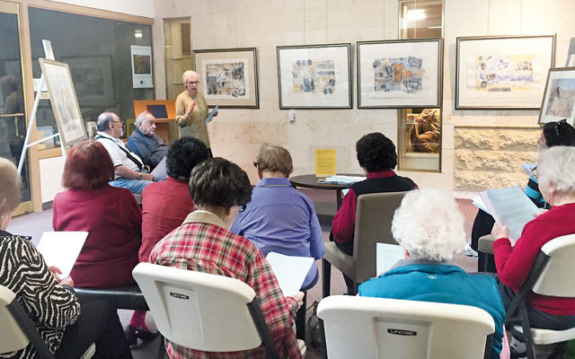 At a recent Kabbalat Shabbat program, members of the YJCC’s active adults group learned about the paintings Paula Cantor created at one of her watercolor workshops.