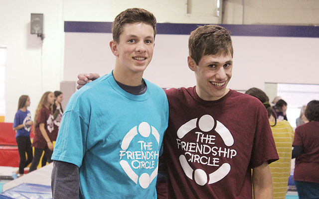 Mitchel Bloom of Woodcliff Lake, left, and Jordan Grabow of Ridgewood, at a Friendship League activity. (Courtesy Valley Chabad)