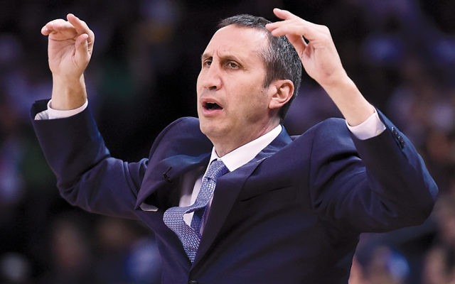 David Blatt, the former coach of the Cleveland Cavaliers, reacting to a call in a game against the Golden State Warriors in Oakland, Calif., on December 25, 2015. (Thearon W. Henderson/Getty Images)