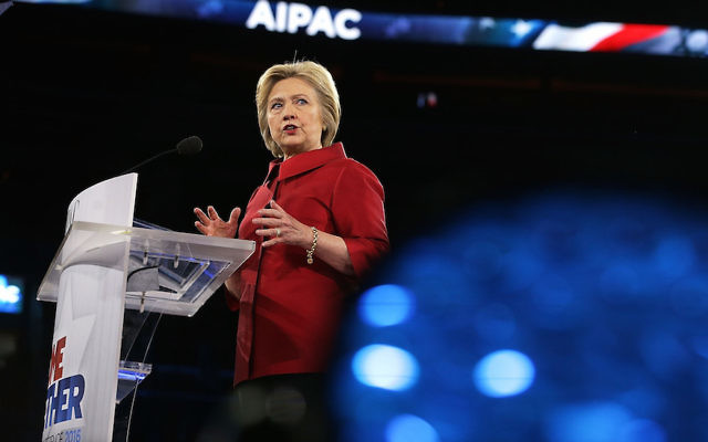 WASHINGTON, DC - MARCH 21:  Democratic presidential candidate Hillary Clinton address the annual policy conference of the American Israel Public Affairs Committee (AIPAC) March 21, 2016 in Washington, DC. Presidential candidates from both parties gather in Washington to pitch their plans for Israel.  (Photo by Alex Wong/Getty Images)
