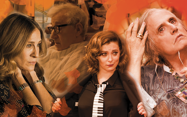 From left, Sarah Jessica Parker, Woody Allen, Rachel Bloom, and Jeffrey Tambor all star in fall premieres that Jewish viewers should watch. (Lior Zaltzman)