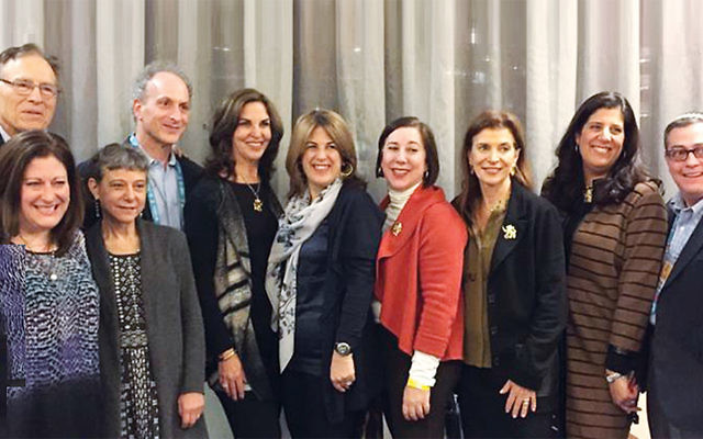 Pictured at the NJ State Reception at the JFNA GA 2016 at the Washington Hilton are Dr. Leonard Cole, Jamie Janoff, Jayne Petak, Donna Kissler, Roberta Abrams, Joan Krieger, Julie Lipsett-Singer, and Jeremy Fingerman. Lisa Harris Glass and Joanne Palmer are in the front. (Courtesy JFNNJ)