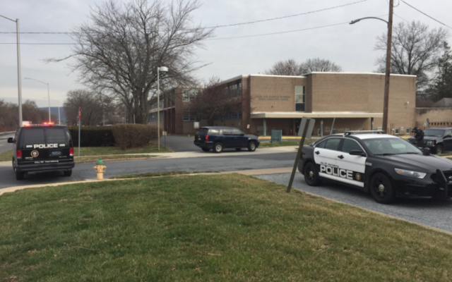 Police blocking off streets around the JCC in Harrisburg, Pa., Feb. 27, 2017. (CBS 21 News)