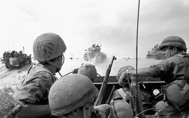 Israeli troops advancing against Egyptian troops at the start of the Six-Day War on June 5, 1967, near the southern Gaza Strip town of Rafah. (Micha Han/GPO via Getty Images)