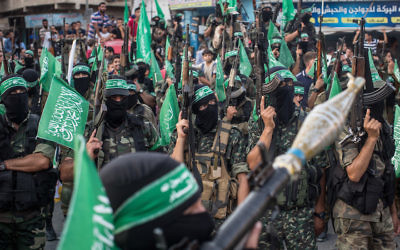 Hamas militants at a military show in the Bani Suheila district of Gaza, July 20, 2017. (Chris McGrath/Getty Images)